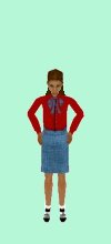Red Shirt w/ Bow & Blue Knit Skirt