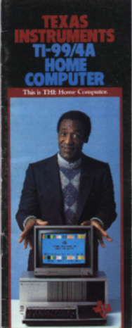 An advertisement flyer for the TI-99/4A with Spokesman, Bill Cosby