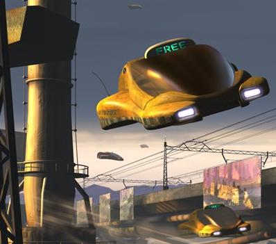 Hovertaxis aircars on the planet Minos