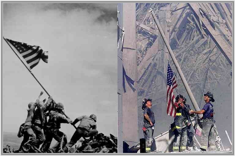 Left: Iwo Jima -- Right:  New York City....   Photo by Joe Rosenthal, & Thomas Franklin of the Bergen Record