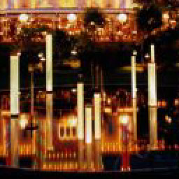 Low quality internet photo of the Fountain at Tivoli Gardens at night.