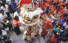 Typical Lion dance performance during Chinese New Year