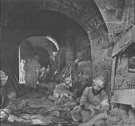 Vllig erschpfte franzsische Soldaten in einem Gefechtsgang, Anfang Juni 1916