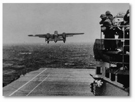 Lieutenant Colonel James H. Doolittle flies the first B-25 off the USS <I>Hornet</I>