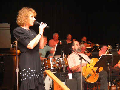 Photo of Vocalist - Sue McEneny and the band August 2003, performing for the Monthly Yachats Big Band Dance
