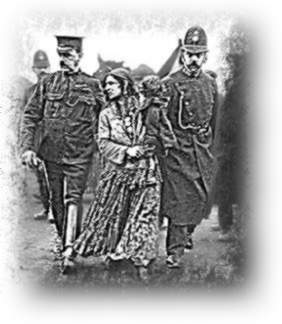 Romni and child escorted by policemen.